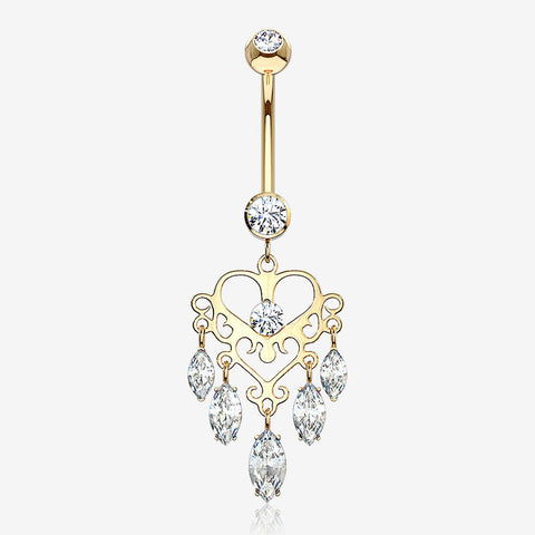 14 Karat Gold Royal Chandelier Marquise Sparkle Belly Button Ring-Clear Gem