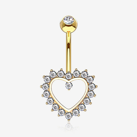 14 Karat Gold Brilliant Sparkle Multi-Gem Heart Belly Button Ring-Clear Gem