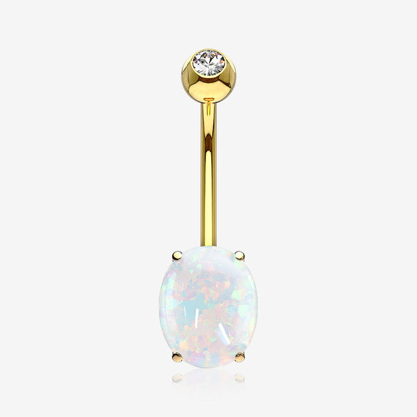 14 Karat Gold Prong Set Fire Opal Sparkle Belly Button Ring-White Opal