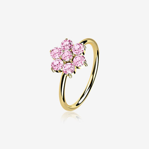 14 Karat Gold Brilliant Sparkle Spring Flower Bendable Hoop Ring-Pink