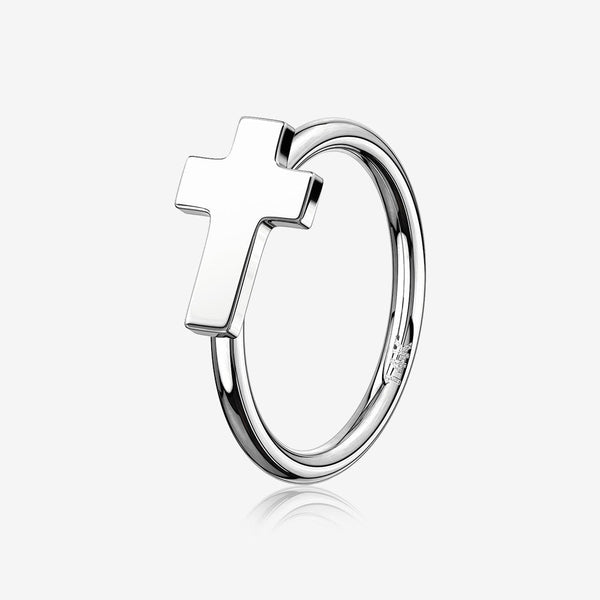 14 Karat White Gold Cross Bendable Hoop Ring