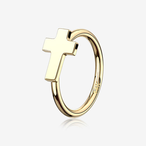 14 Karat Gold Cross Bendable Hoop Ring