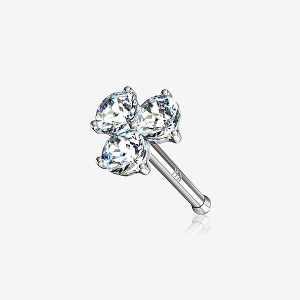 14 Karat White Gold Trinity Sparkles Prong Set Nose Stud Ring-Clear Gem