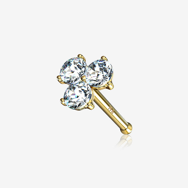 14 Karat Gold Trinity Sparkles Prong Set Nose Stud Ring-Clear Gem