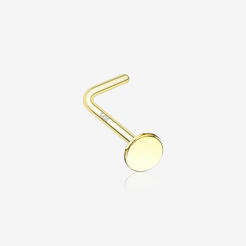 14 Karat Gold Round Disc Top L-Shaped Nose Ring