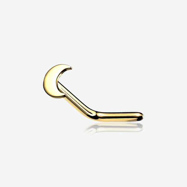 14 Karat Gold Flat Crescent Moon Top L-Shaped Nose Ring