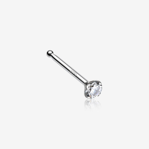 14 Karat White Gold Prong Set Gem Top Nose Stud Ring-Clear Gem