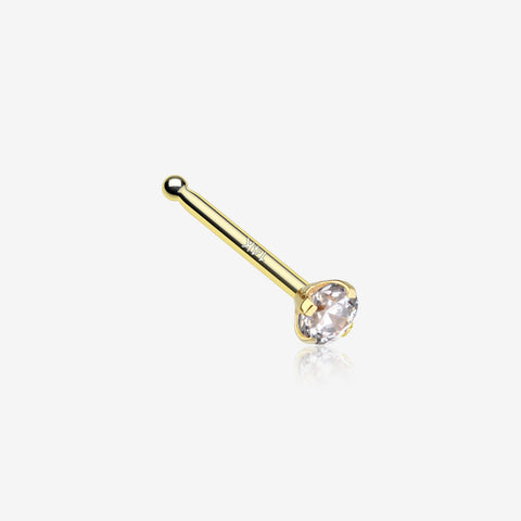 14 Karat Gold Prong Set Gem Top Nose Stud Ring-Clear Gem