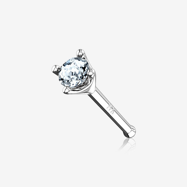 14 Karat White Gold Prong Set Round Gem Nose Stud Ring-Clear Gem