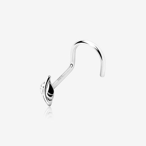 14 Karat White Gold Vintage Leaf Nose Screw Ring