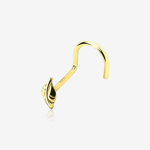 14 Karat Gold Vintage Leaf Nose Screw Ring