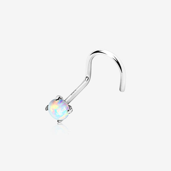 14 Karat White Gold Prong Set Fire Opal Top Nose Screw Ring-White