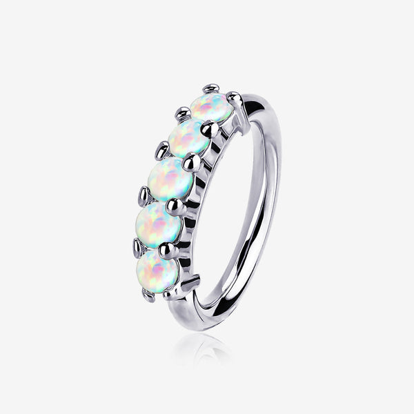 14 Karat White Gold Multi Fire Opal Crown Prong Set Bendable Hoop Ring-White Opal