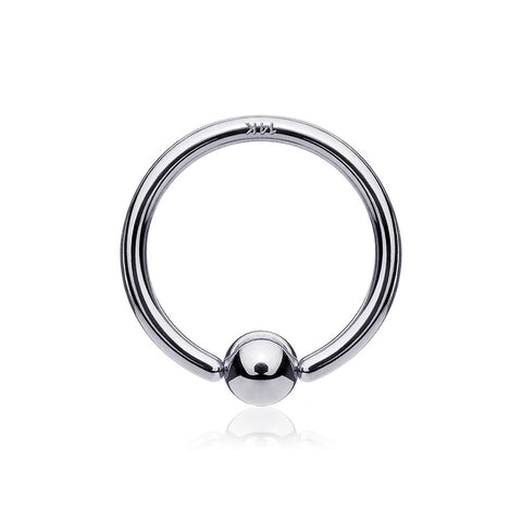 14 Karat White Gold Ball End CBR Style Bendable Hoop Ring