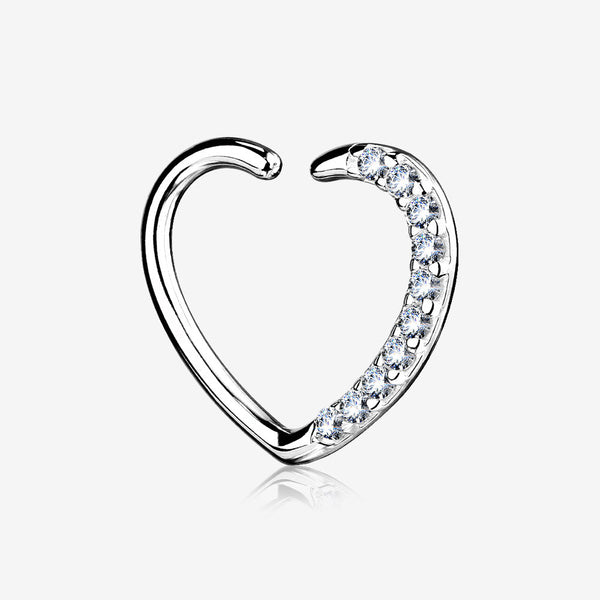 14 Karat White Gold Journey Sparkles Heart Bendable Hoop Ring-Clear Gem