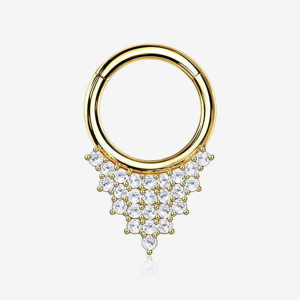 14 Karat Gold Shimmering Sparkles Array Seamless Clicker Hoop Ring-Clear Gem