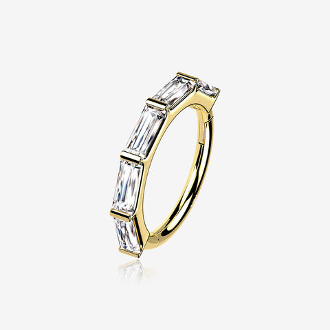 14 Karat Gold Brilliant Baguette Gem Segmented Seamless Clicker Hoop Ring-Clear Gem