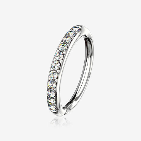 14 Karat White Gold Brilliant Sparkle Lined Multi-Gem Bendable Hoop Ring-Clear Gem