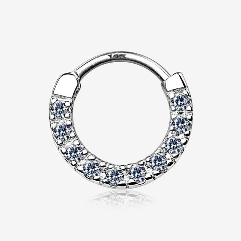 14 Karat White Gold Dios Sparkle Gems Paved Clicker Hoop Ring