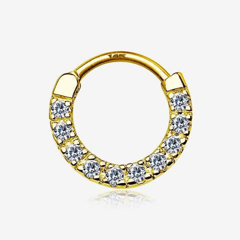 14 Karat Gold Dios Sparkle Gems Paved Clicker Hoop Ring