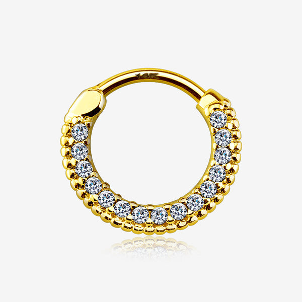 14 Karat Gold Studded Sparkle Gems Paved Clicker Hoop Ring