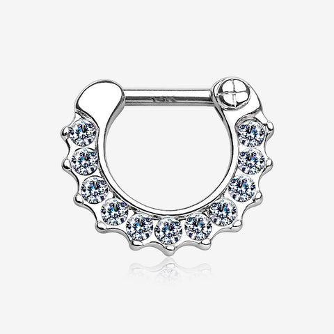 14 Karat White Gold Sparkle Multi-Gem Clicker Hoop Ring