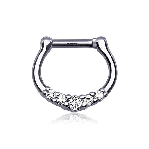 14 Karat White Gold Dainty Sparkles Clicker Ring-Clear Gem