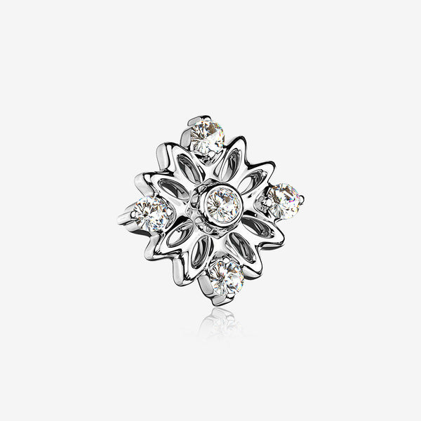 14 Karat White Gold Sparkle Divine Flower Blossom Dermal Anchor Top Part-Clear Gem