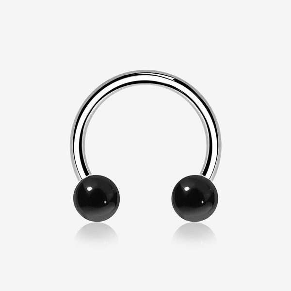 Black Agate Stone Ball Ends Steel Horseshoe Circular Barbell