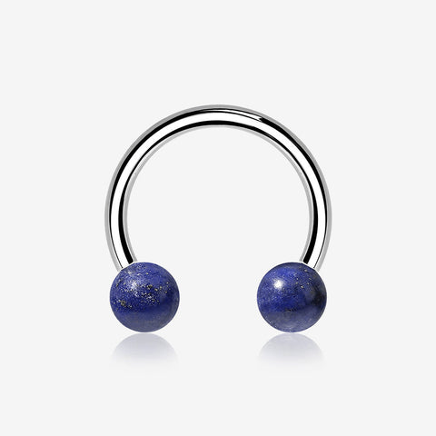 Sodalite Blue Stone Ball Ends Steel Horseshoe Circular Barbell