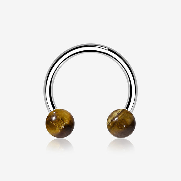 Tiger Eye Stone Ball Ends Steel Horseshoe Circular Barbell