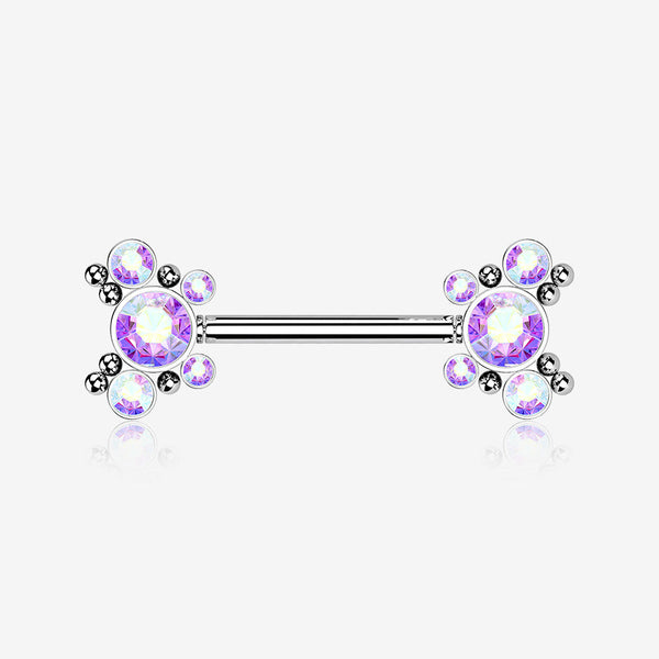 A Pair of Butterfly Sparkle Multi-Gem Threadless Nipple Barbell-Aurora Borealis