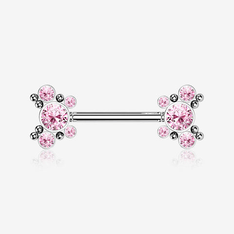 A Pair of Butterfly Sparkle Multi-Gem Threadless Nipple Barbell-Pink