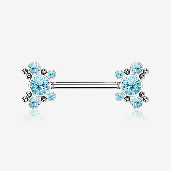 A Pair of Butterfly Sparkle Multi-Gem Threadless Nipple Barbell-Aqua