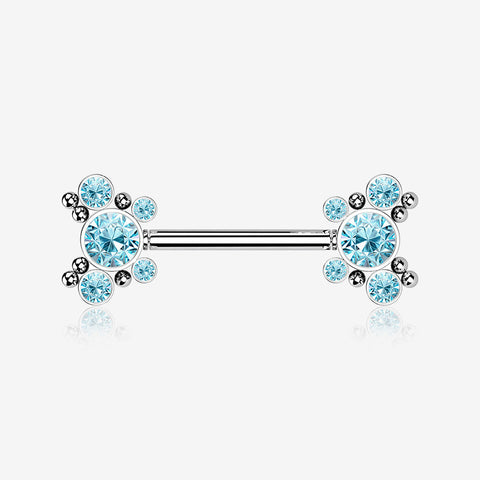 A Pair of Butterfly Sparkle Multi-Gem Threadless Nipple Barbell-Aqua