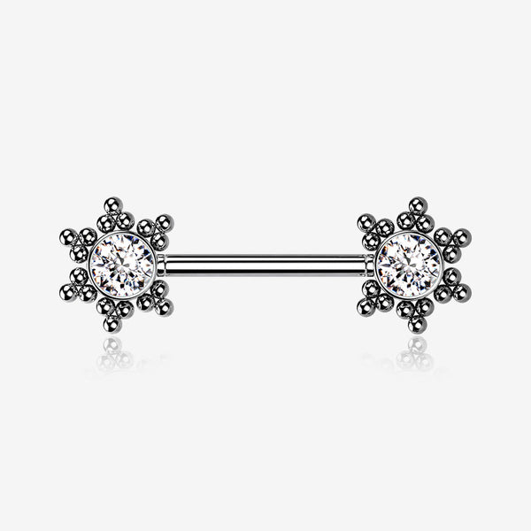 A Pair of Bali Star Sparkle Threadless Nipple Barbell-Clear Gem