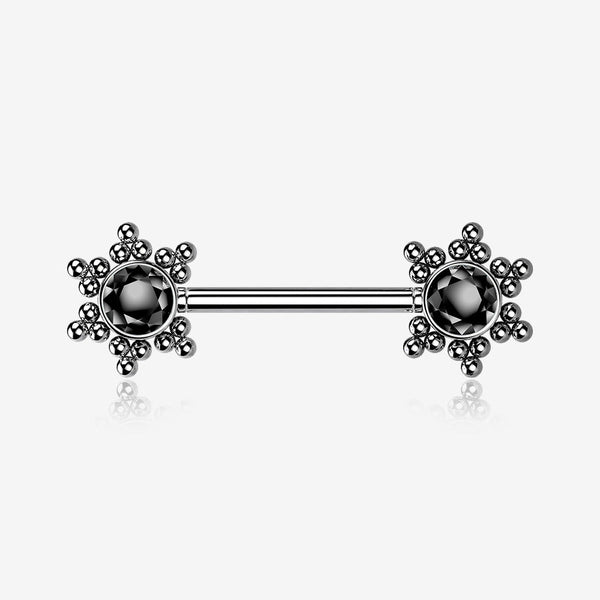 A Pair of Bali Star Sparkle Threadless Nipple Barbell-Black