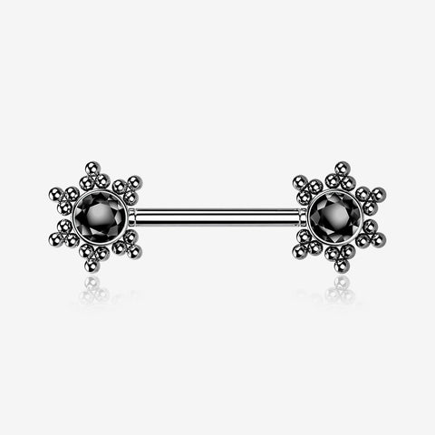 A Pair of Bali Star Sparkle Threadless Nipple Barbell-Black