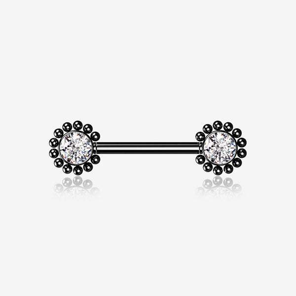 A Pair of Blackline Bali Bead Karma Circle Sparkle Threadless Nipple Barbell-Clear Gem