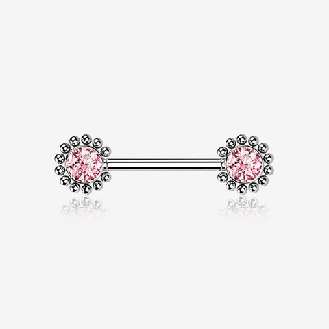 A Pair of Bali Bead Karma Circle Sparkle Threadless Nipple Barbell-Pink