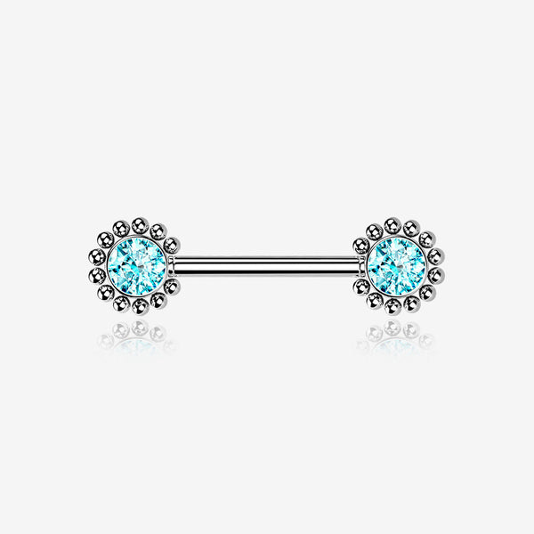 A Pair of Bali Bead Karma Circle Sparkle Threadless Nipple Barbell-Aqua