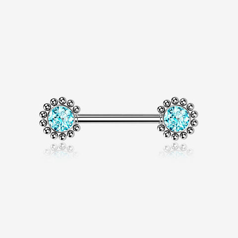 A Pair of Bali Bead Karma Circle Sparkle Threadless Nipple Barbell-Aqua