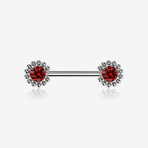 A Pair of Bali Bead Karma Circle Sparkle Threadless Nipple Barbell-Red