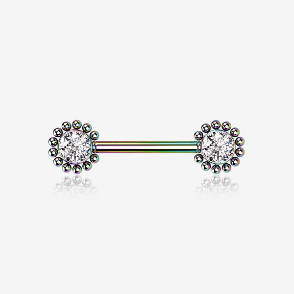 A Pair of Colorline Bali Bead Karma Circle Sparkle Threadless Nipple Barbell-Clear Gem