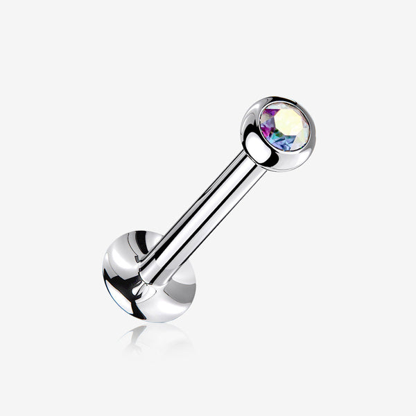 Basic Gem Ball Top Threadless Push-In Steel Labret-Aurora Borealis