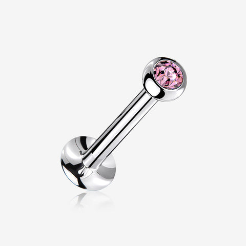 Basic Gem Ball Top Threadless Push-In Steel Labret-Pink