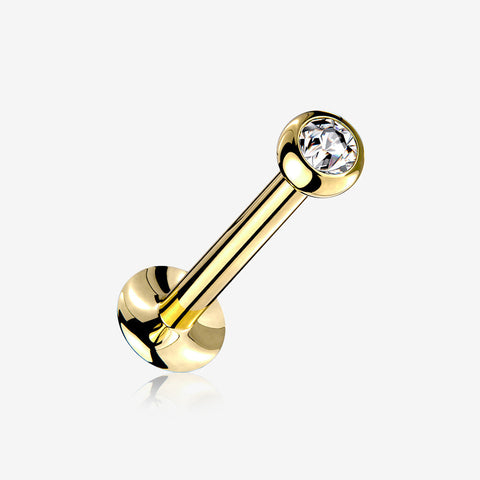 Golden Basic Gem Ball Top Threadless Push-In Steel Labret-Clear Gem