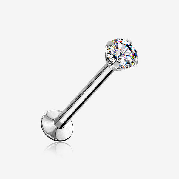 Prong Set Gem Top Threadless Push-In Steel Labret-Clear Gem