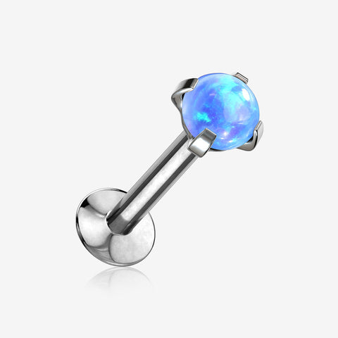 Fire Opal Prong Set Top Threadless Push-In Steel Labret-Blue Opal