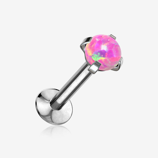 Fire Opal Prong Set Top Threadless Push-In Steel Labret-Pink Opal